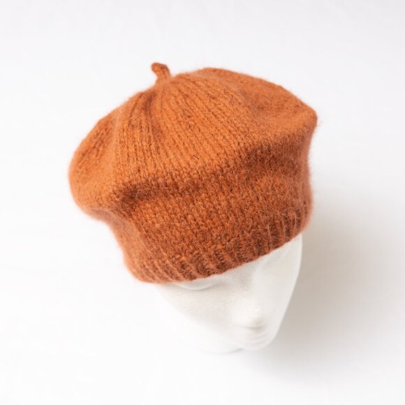 Terracotta Rose Hand Knit Baby Alpaca and Merino Wool French Parisian Beret main image 2